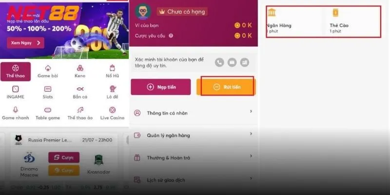 Các bước rút tiền NET88 đơn giản, nhanh chóng và an toàn cho người chơi